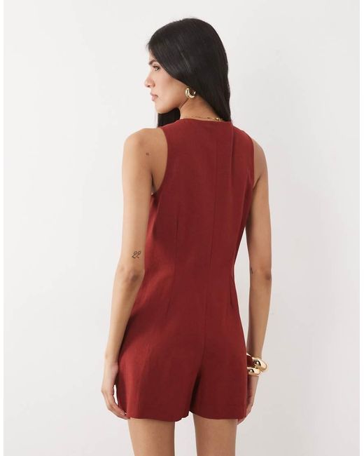 New Look Red V Neck Button Through Playsuit