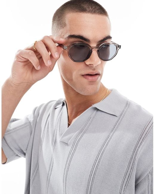 ASOS Gray Hexagon Sunglasses With Lens And Frame for men