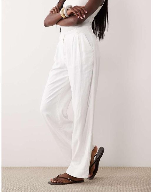 Abercrombie & Fitch Natural Wide Leg Linen Rich Trouser