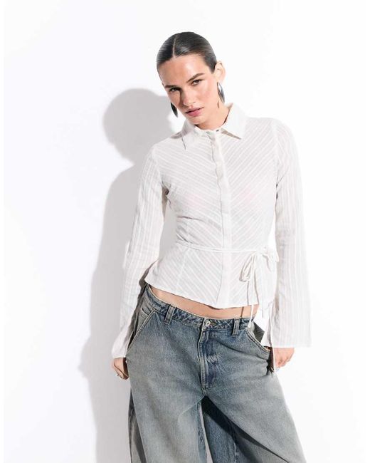 Weekday White Shirt With Tie Sleeve Detail