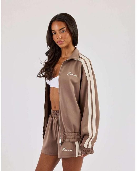 CERNUCCI Brown Funnel Neck Taping Zip Through Track Jacket