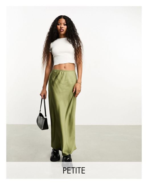 River Island Green Satin Bias Maxi Skirt
