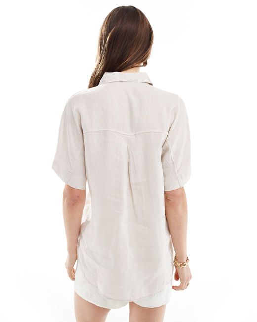 Mango White Short Sleeve Linen Shirt