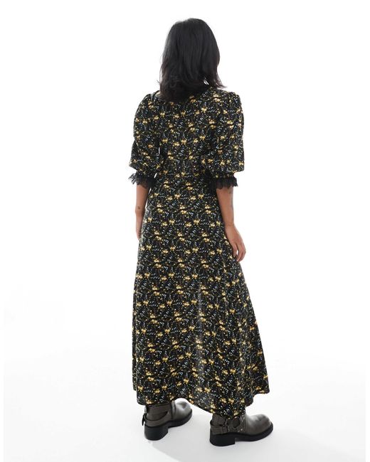 Miss Selfridge Multicolor Lace Trim Button Through Maxi Dress
