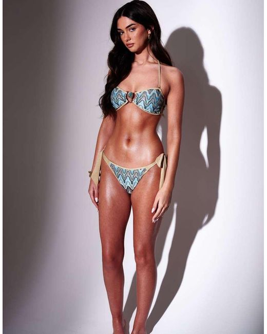 South Beach Multicolor Crochet Bandeau Bikini Set With Decal And Metallic Trim