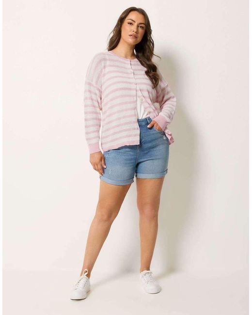 Yours Clothing Pink Stripe Knitted Cardigan