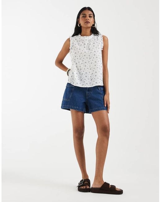 Vero Moda White Dobby Texture Ruffle Trim Sleeveless Top