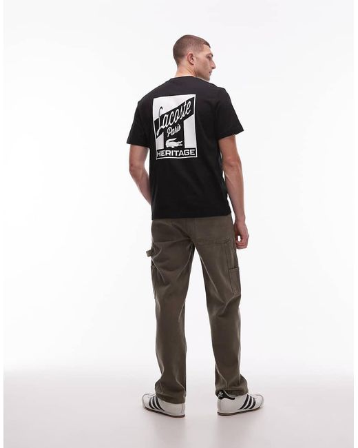 T-Shirt Nera Con Stampa Sul Retro di Lacoste in Black da Uomo