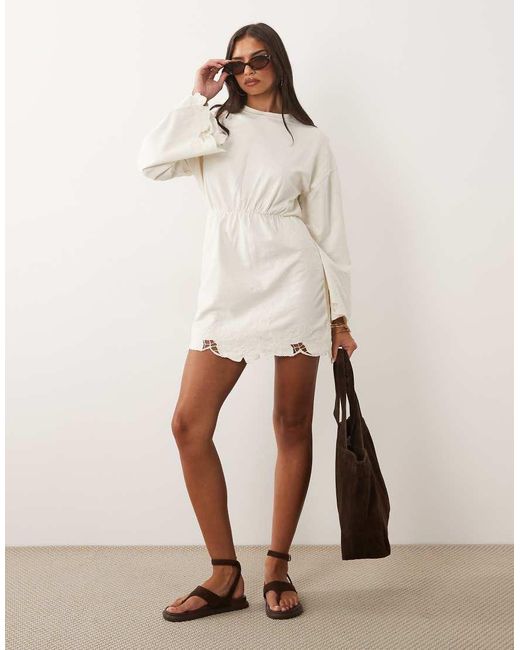 ASOS Natural Premium Cutwork And Embroidery Mini Sweat Dress