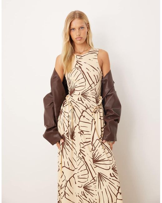 ASOS Natural Sleeveless Frill Hip Detail Midi Dress