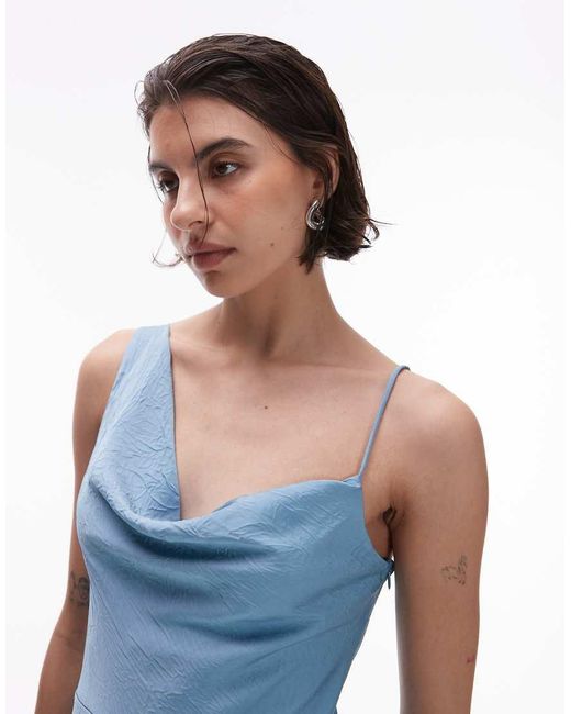 Mango Blue One Shoulder Satin Midi Dress