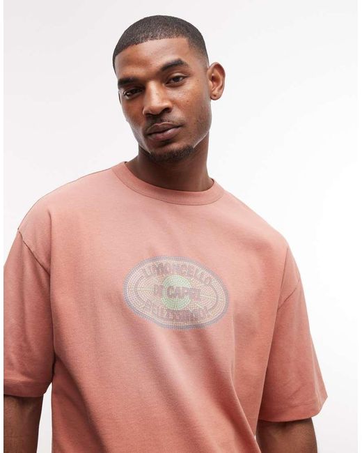 ASOS Pink Heavyweight Boxy Oversized T-Shirt With Text Graphic for men