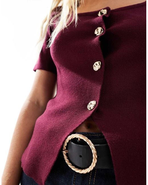 New Look Purple Square Neck Short Sleeve Cardigan