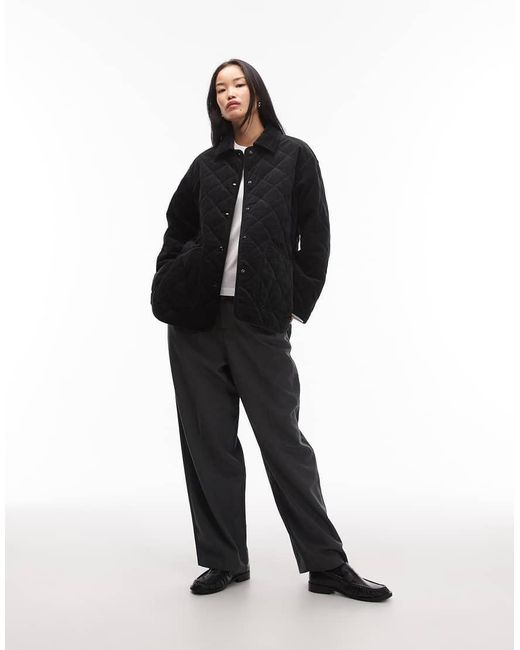 ARKET Black Quilted Corduroy Oversized Jacket With Contrast Collar