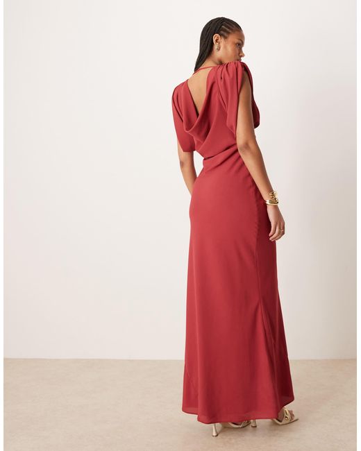 asos design cold shoulder cowl back pleated midi dress Asos
