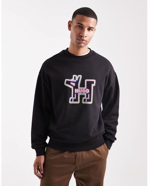 HUGO Black Newirex Dog Logo Sweatshirt for men