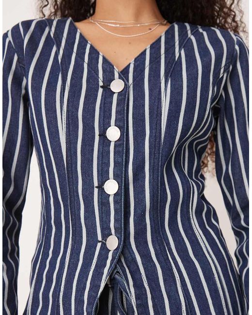 Glamorous Blue V Neck Long Sleeve Blouse