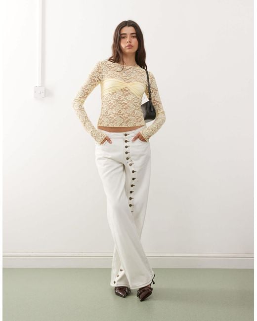 Lioness Natural Midnight Long Sleeve Sheer Lace Top