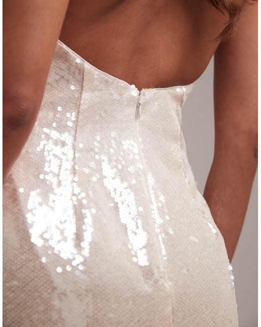 ASOS Brown Bridal Sequin Crescent Neckline Bandeau Column Midaxi Dress