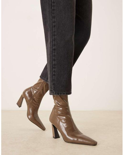ASOS Brown Ember Chisel Toe Sock Ankle Boots