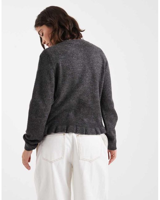 ASOS Gray Knitted Frill Detail Cardigan