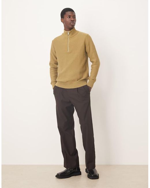 SELECTED Natural 100% Cotton Half Zip Knit Jumper for men