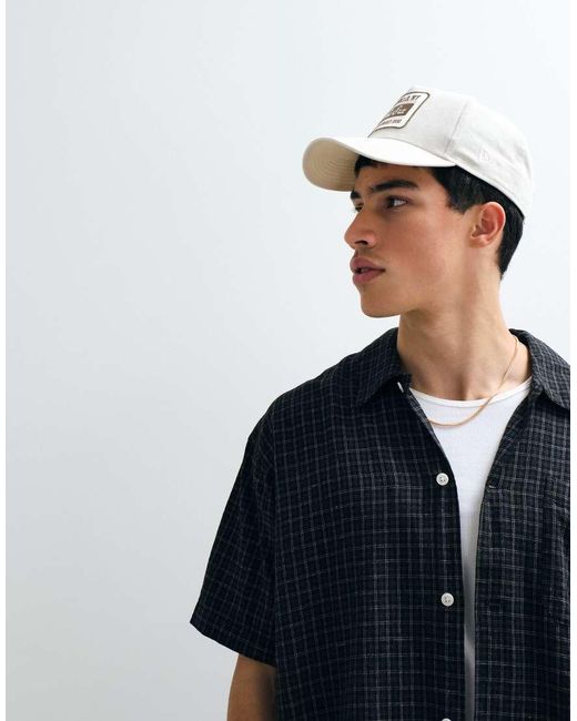 Jack & Jones Blue Linen Blend Cropped Short Sleeve Check Shirt for men