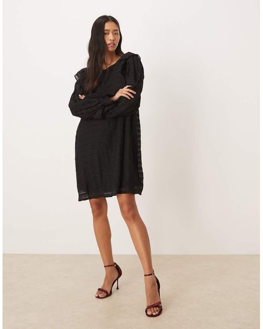 Jdy Black Ruffles Detail Textured Mini Dress