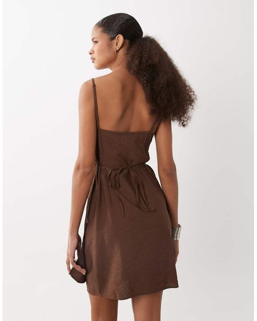 ASOS White Cami Lace Applique Crushed Satin Mini Dress