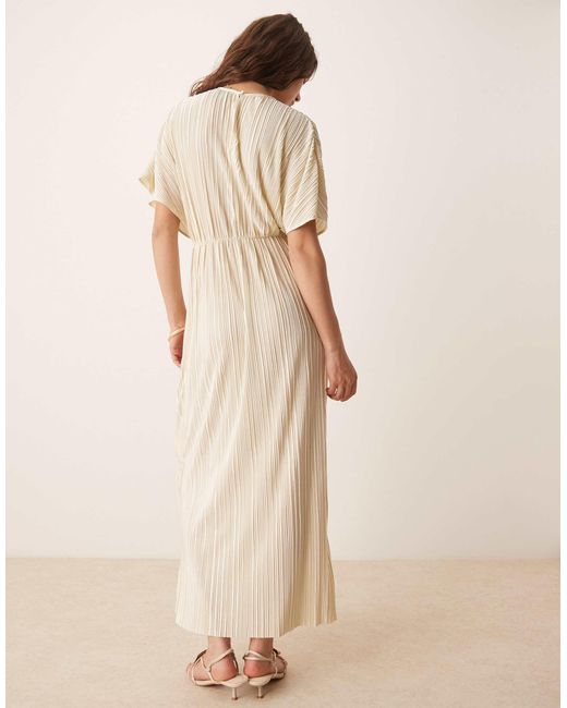 ASOS Natural Plisse Short Sleeve Wrap Tie Maxi Dress