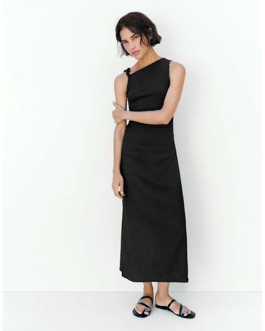 Pull&Bear White Gathered Knot Midi Dress