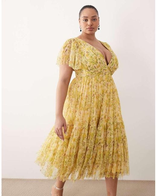 Lace & Beads Plus Yellow Lace & Beads Madison Plus Midi Dress