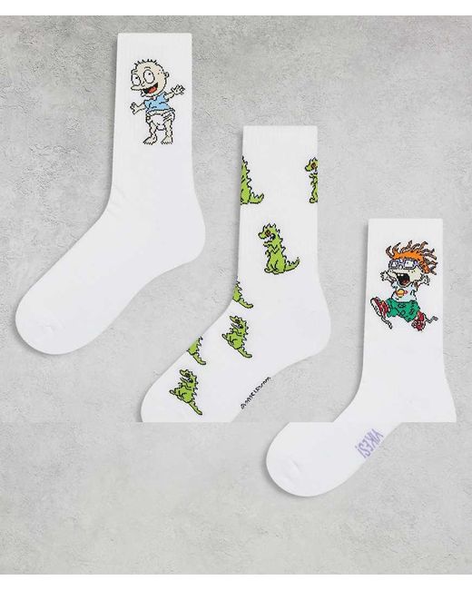 Pack De 3 Pares De Calcetines Blancos Con Estampado Gráfico De "Rugrats" De ASOS de hombre de color Metallic