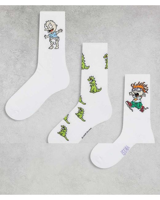 Confezione Da 3 Paia Di Calzini Bianchi Con Grafica Rugrats di ASOS in Metallic da Uomo