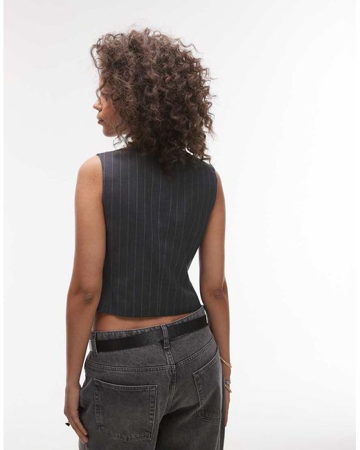 Gilet Aderente A Righe Con Scollo A V di TOPSHOP in Black