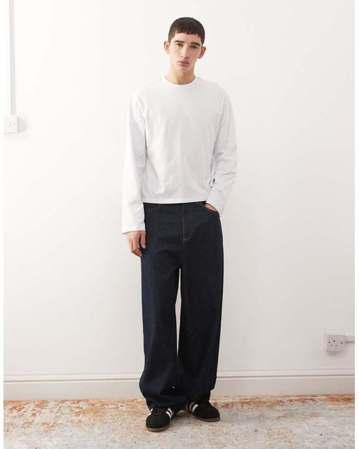 Reclaimed Vintage White Long Sleeve Cropped Boxy T-shirt for men