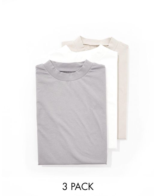 Confezione da 3 t-shirt oversize a collo alto di ASOS in White da Uomo