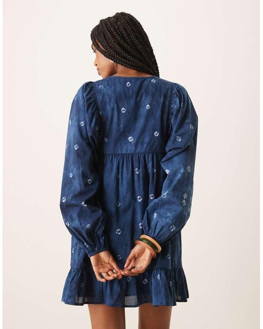 Nobody's Child Blue Mae Tie-detail Balloon Sleeve Mini Dress