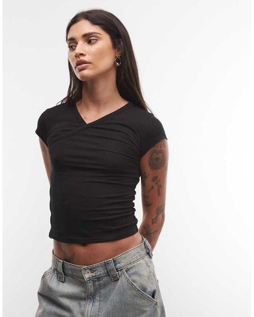 Collusion Black Wrap Front Fitted Top