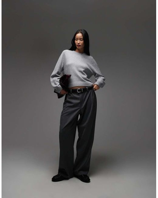 & Other Stories Gray Crew Neck Sweater With Volume Sleeves