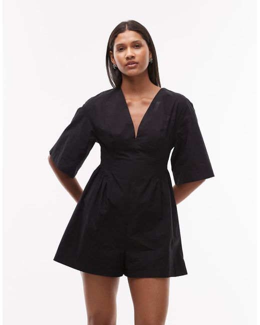 TOPSHOP Black Deep V Playsuit