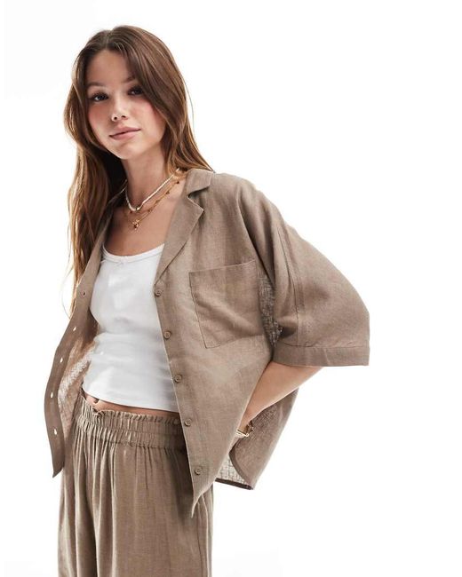 ONLY Brown Linen Mix Oversized Shirt Co-Ord