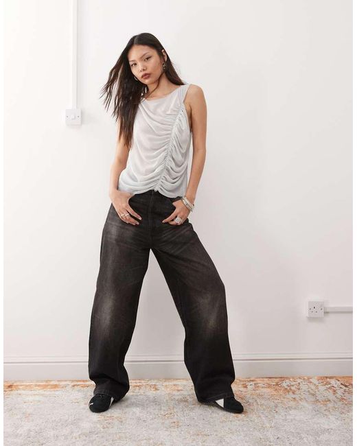 Weekday Gray Chiffon Sleeveless Blouse With Asymmetric Gathered Front Detail