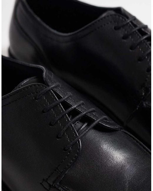 ASOS Black Lace Up Derby Shoes With Apron Detail for men