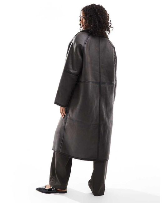 ASOS Black Longline Shearling Jacket With Contrast Binding