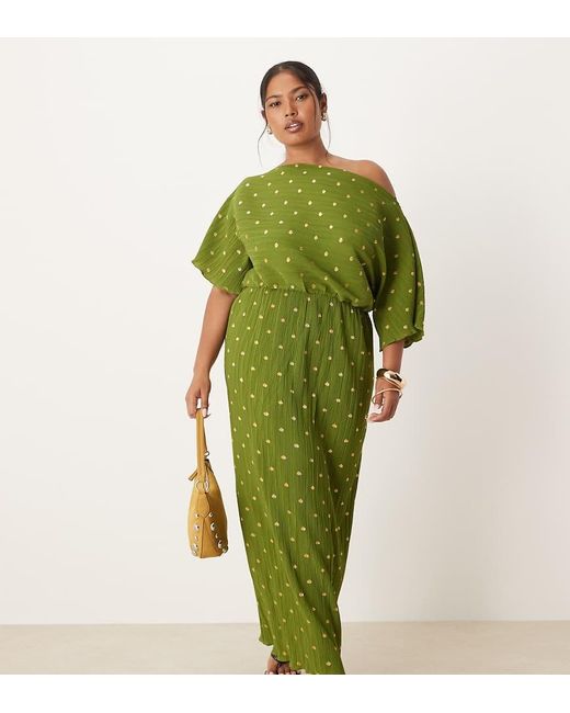 Never Fully Dressed Green Tilly Off Shoulder Plisse Maxi Dress