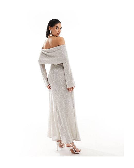 ASOS White Long Sleeve Lightweight Textured Bardot Midi Dress