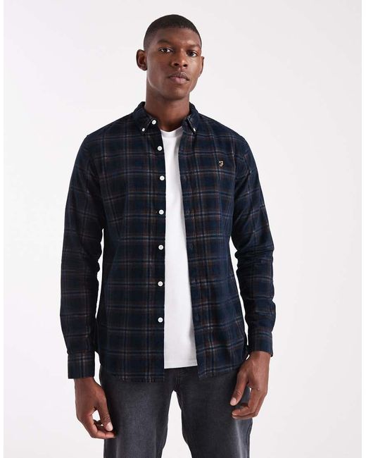 Farah Blue Fontella Long Sleeve Cord Check Shirt for men