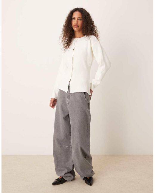 ASOS Natural Knitted Structured Crew Neck Cardigan