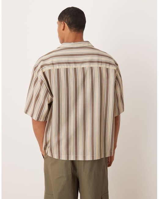 ASOS Recht Oversized Gestreept Overhemd Met Reverskraag En Borduursel Op De Borst in het Natural voor heren